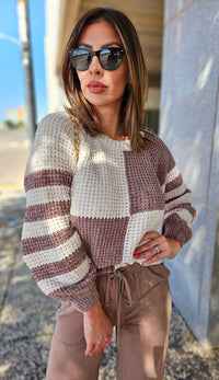 Sectioned Waffle Knit Sweater