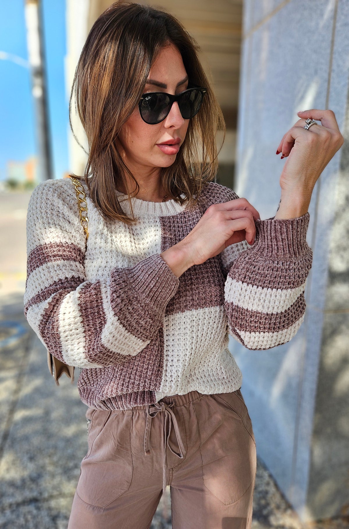 Sectioned Waffle Knit Sweater